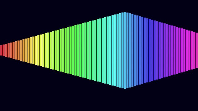 Dynamic rainbow audio spectrum equalizer animation, pulsing sound wave visualization for music and digital media projects