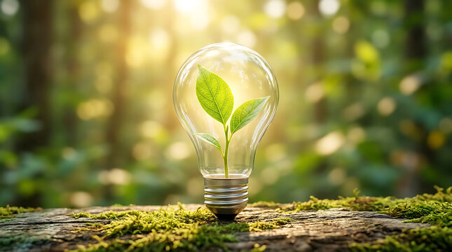 Green Plant Growing Inside Light Bulb Concept For Sustainable Energy And Eco Friendly Innovation