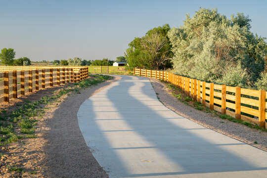 newly constructed bike trail - Poudre River Trail near Timnath in northern Colorado