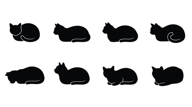 Black cat silhouettes in different resting positions Vector