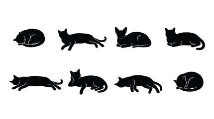 Obraz premium Black cat silhouettes in different poses Vector