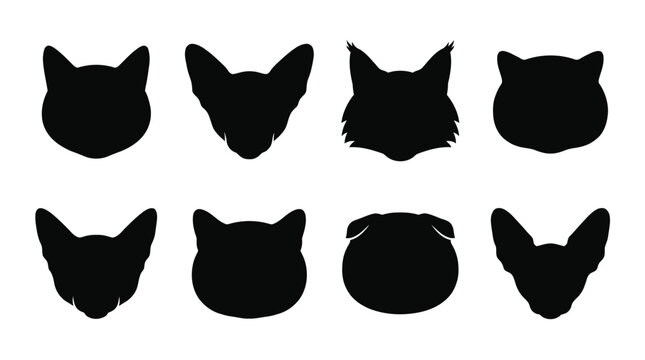 Black cat dog and wolf head silhouettes Vector
