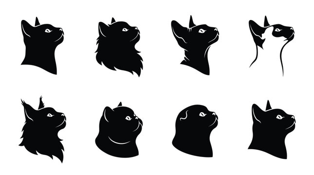 Black cat head silhouettes looking up Vector
