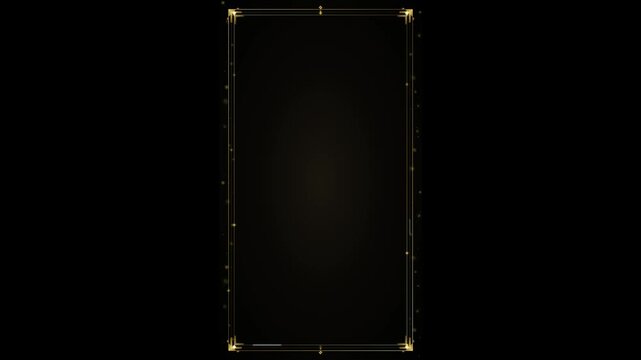 Gold deco frame with floating particles luxury vertical motion background, gold frame