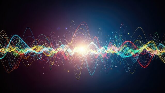 Vibrant sound wave with colorful particles