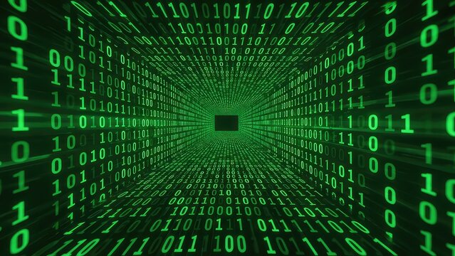 Binary code tunnel with green numbers