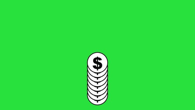 Growing stack of us dollar coins animation on green screen, financial savings and investment concept