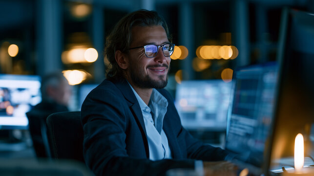 Corporate employee collaborating with generative AI assistant to prepare business report, workflow optimization, productivity improvement, future of work, professional workspace, a