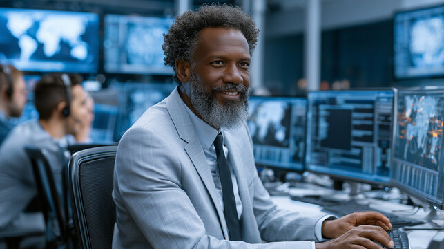 Professional manager integrating AI solutions into business operations, operational efficiency, enterprise technology, realistic workplace photography
