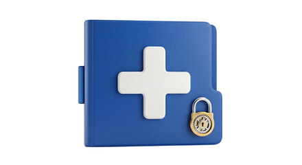 Blue folder with medical cross and lock icon © shuphanida