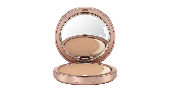 Open cosmetic compact powder case with mirror mockup