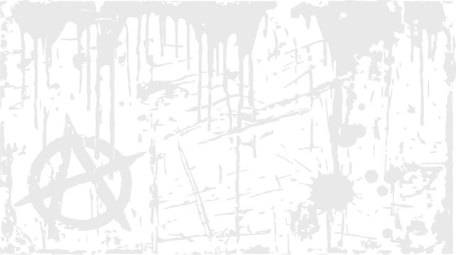 White anarchism symbol silhouette with paint drips and grunge texture overlay art vector illustration.