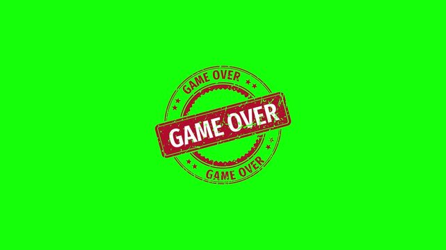 A Game Over stamp Animation with Grunge Distressed Texture on green screen background