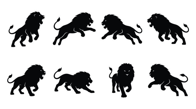 Black lion silhouettes running and standing Vector