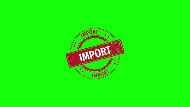 A red import stamp Animation with Grunge Distressed Texture on green screen background