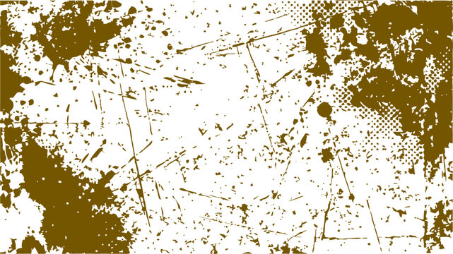 Brown grunge texture with ink splatters and distressed scratch marks vector illustration.