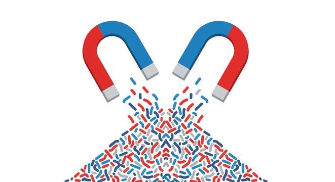 Two Horseshoe Magnets Attracting Red and Blue Particles - Lead Generation and Marketing Attraction Concept