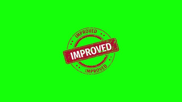 A red improved stamp Animation with Grunge Distressed Texture on green screen background