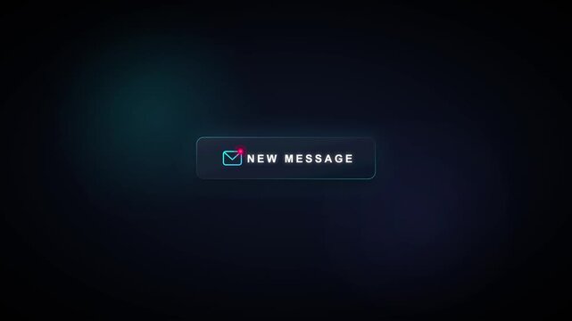 New message notification ui animation with glowing digital envelope and dark background