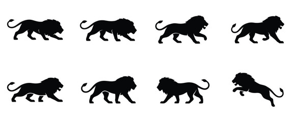 Obraz premium Black lion silhouettes walking and running Vector