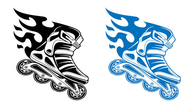 Flaming Skull Roller Skate Icons &ndash;  Inline Skating Sports Vector Set	
