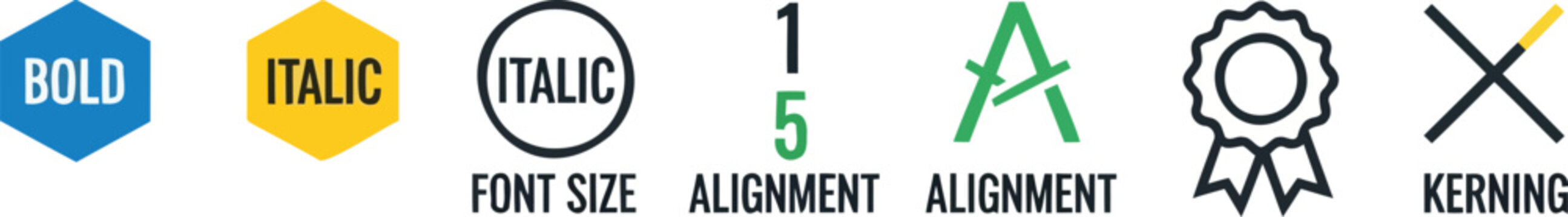 Typography icons represent design standards.