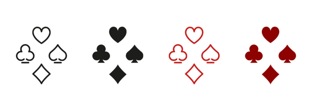 Playing Card Suits Icons Set in Outline and Solid Styles