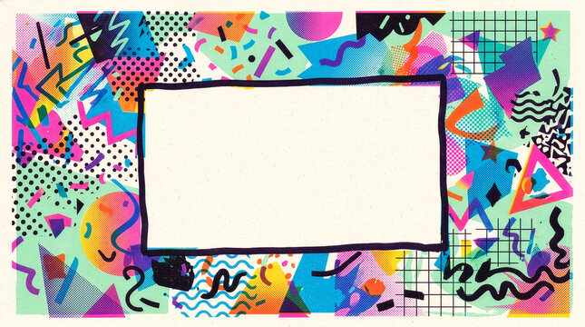 Marco con fondo gr&aacute;fico abstracto con concepto y color de los a&ntilde;os 80 y 90 con espacio para texto.