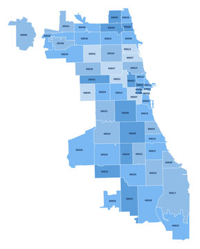 Chicago Illinois ZIP Code Map, Labeled Editable Boundaries
