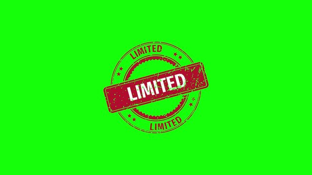 Red Limited stamp Animation with Grunge Distressed Texture on green screen background