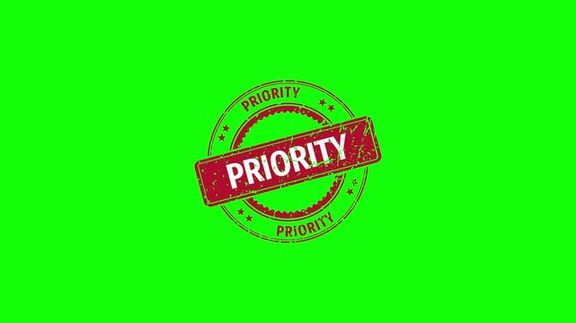 Priority stamp Animation with Grunge Distressed Texture on green screen background