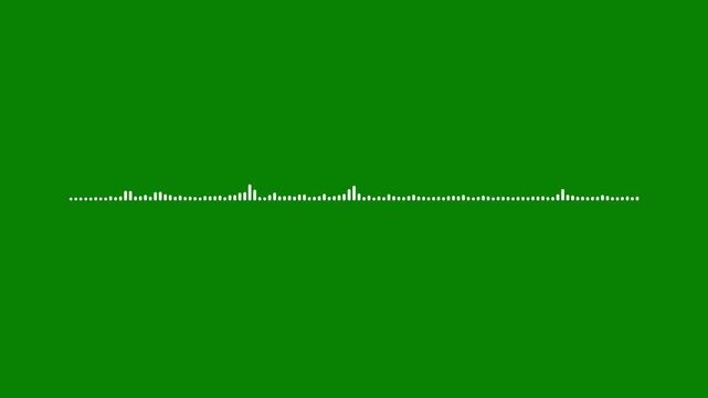 White audio waveform spectrum animation, music equalizer pulse, mic icon motion design, podcasts, streaming, and motion design projects, music sound wave animation on green background