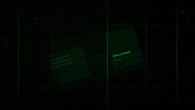 Abstract green digital data stream background with binary code and encrypted link for cybersecurity concepts