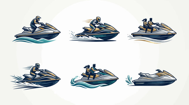Jet Ski and Personal Watercraft Vector Icon Set