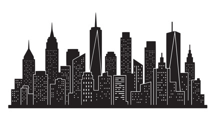 Fototapeta premium Minimalist Black Skyline Silhouette Featuring Various Skyscrapers and Modern Urban Architecture Design Elements for Cityscape Graphics