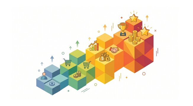 Geometric flat vector infographic of customer lifetime value growth chart