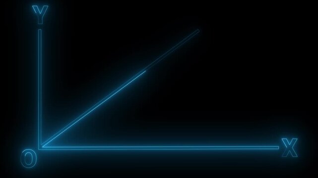Glowing neon X and Y axis graph animation on dark background. Futuristic data visualization with dynamic line growth and digital grid style. 4k