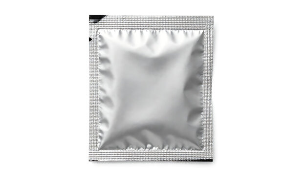 Blank Silver Foil Sachet Packet Mockup on Isolated White Background