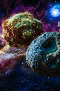 A group of planets orbiting in the vastness of space vertical frame