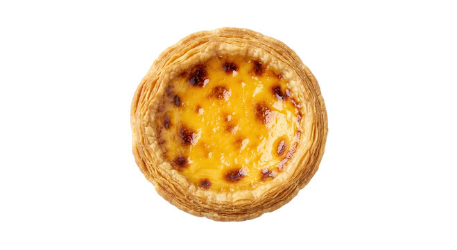 Freshly baked delicious egg tart with flaky puff pastry crust isolated on white background delicious homemade