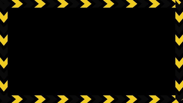 Animated hazard warning frame with yellow and black chevron arrows border for industrial safety alerts and caution notices