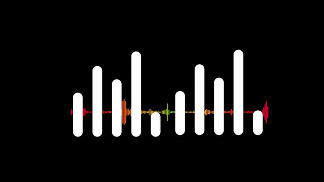 audio waveform visualization with glowing vertical equalizer bars, reflective grid surface and starry backdrop representing a digital sound spectrum and pulse