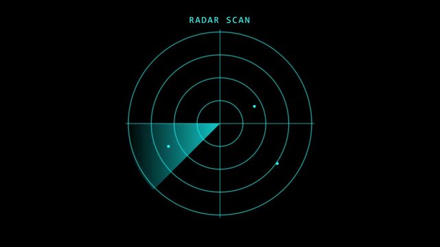 Digital radar scan hud interface loop, futuristic sonar navigation screen, military surveillance technology animation