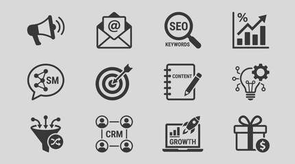 Fototapeta premium Business icons illustrate online marketing strategy and growth.