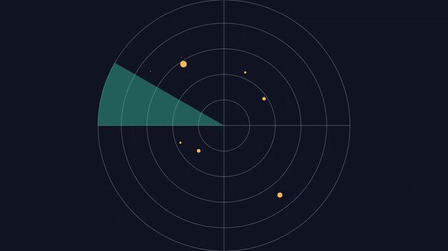 Digital radar screen animation with rotating scanning beam and target blips sonar interface