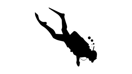 Silhouette of a Scuba Diver Diving Down Deep into the Ocean Water © Ating