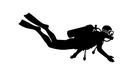 Scuba Diver Silhouette Swimming Horizontally Underwater Graphic Illustration © Ating