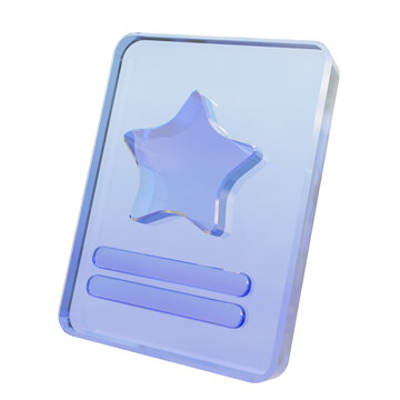 Creative glossy glass book with star clean mark learning school education holographic neo graphic design style. 3d rendering