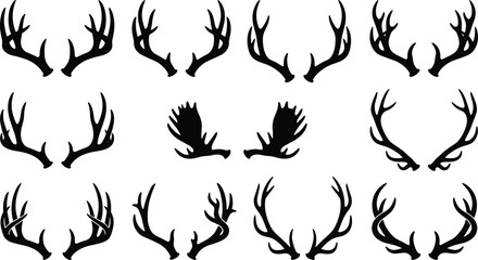 Obraz premium Black Silhouettes of Antlers Collection for Wildlife and Decorative Design Projects