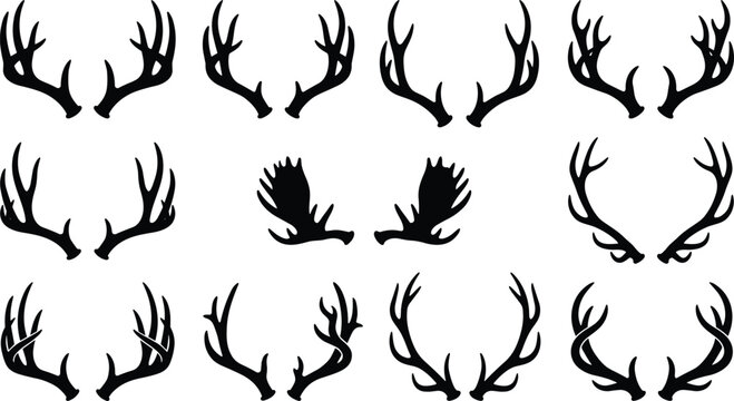 Black Silhouettes of Antlers Collection for Wildlife and Decorative Design Projects